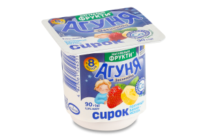 Сирок 3.9% для дітей від 8міс з наповнювачем фруктовим Полуниця-банан-меліса Агуня ст 90г