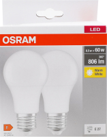 Лампа світлодіодна 8,5W 230V 2700K E27 A60 2шт Osram