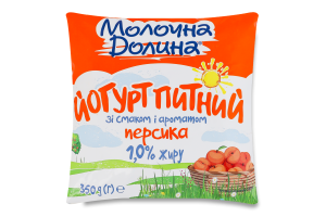 Йогурт 1% питний зі смаком і ароматом персика Молочна Долина м/у 350г