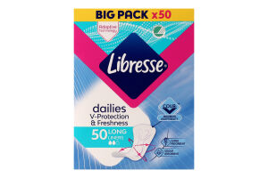 Прокладки ежедневные гигиенические поглощающие Long Dailies V-Protection&Freshness Libresse 50шт