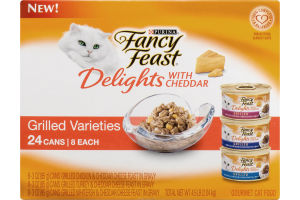 Purina Fancy Feast Delights With Cheddar Gourmet Cat Food Grilled Varieties - 24 CT