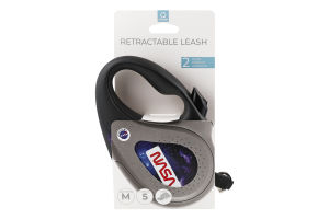 Повідець-рулетка д/собак до 25кг R-leash NASA21 чорний світловідбиваюча стрічка р.M 5м WauDog