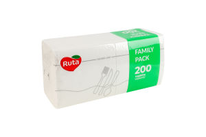 Салфетки бумажные однослойные 235х235мм Family pack Ruta 200шт