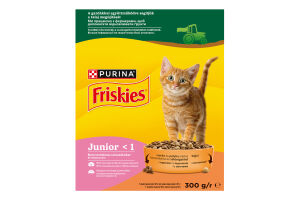 Корм сухой полнорационный для котят с курицей, индейкой, молоком и овощами Junior Friskies к/у 300г