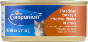 Companion Premium Cat Food Shredded Turkey & Cheese Dinner in Gravy 5.5 OZ