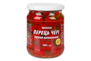 Перець гострий маринований пастеризований Чері Novus с/б 480г
