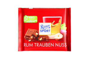 Шоколад молочний з родзинками в ромі та шматочками лісового горіха Ritter Sport м/у 100г