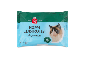 Корм консервированный полнорационный для взрослых котов с индейкой Fine Life м/у 4х85г
