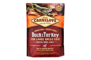 Корм д/котів великих порід з качкою та індичкою сухий 400г Карнілав