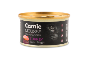 Корм д/дорослих котів Мус з індичкою яблуком морквою та желе 85г ж/б Carnie