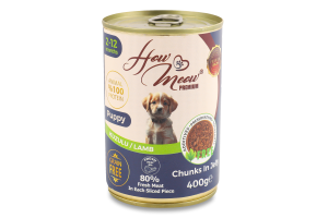 Корм д/цуценят з ягням 400г ж/б How Meow