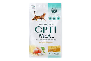 Корм сухий повнораціонний для дорослих котів Курка Nutrient Balance Super Premium Optimeal м/у 700г