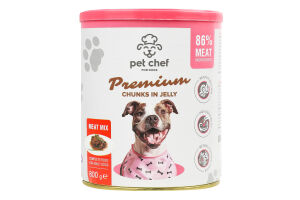 Корм д/дорослих собак Premium М'яcний мікс шматочки в желе 800г ж/б Pet Chef