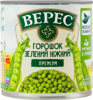 Горошек зеленый мозговых сортов консервированный стерилизованный Нежный Премиум Верес в/с ж/б 420г