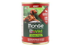 Корм консервированный для взрослых собак беззерновой с ягненком тыквой цукини BWild Natural superpremium Monge ж/б 400г