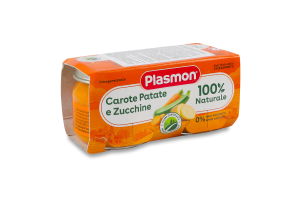 Пюре овощное для детей от 6мес гомогенизированное стерилизованное Морковь-картофель-цуккини Plasmon с/б 2х80г