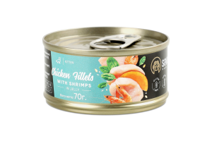 Корм д/кошенят Куряче філе з креветками в желе 70г ж/б Savory