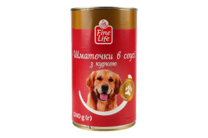 Корм консервований повнораціонний для дорослих собак Шматочки в соусі з куркою Fine Life з/б 1.24кг