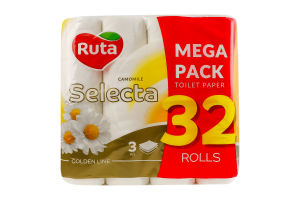 Папір туалетний 3-х шаровий Camomile Selecta Ruta 32шт