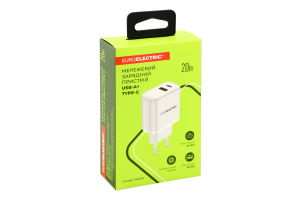 Пристрій зарядний мережевий білий 20W USB-A Type-C Euroelectric
