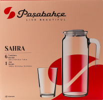 Набір Сара Глечик 1л з кришкою+Склянка д/води 200мл 6шт Pasabahce