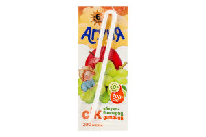 Сок для детей от 6мес восстановленный осветленный стерилизованный Яблоко-виноград Агуня т/п 200мл