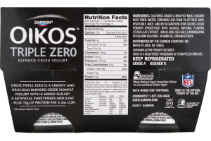 Dannon Oikos Triple Zero Blended Greek Nonfat Yogurt Chocolate - 4 PK