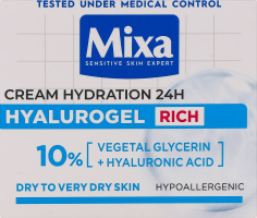 Крем зволожувальний для сухої та дуже сухої чутливої шкіри обличчя Hyalurogel Rich Mixa 50мл