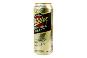 Пиво 480мл 4.7% світле пастеризоване Genuine Draft Miller з/б