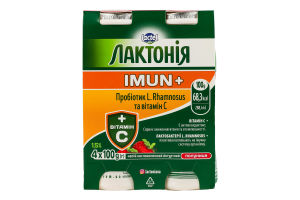 Напій кисломолочний 1.5% йогуртний з наповнювачем Полуниця Імун+ Лактонія к/у 4х100г