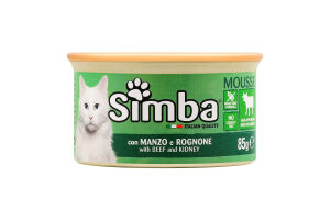 Корм консервований для дорослих котів та кішок Мус з яловичини та нирки Simba з/б 85г