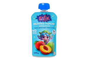 Пюре фруктовое для детей от 5мес гомогенизированное стерилизованное без сахара Яблоко-персик Elfik Magic д/п 100г
