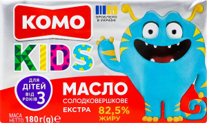 Масло сладкосливочное 82.5% для детей от 3лет Экстра Kids Комо м/у 180г