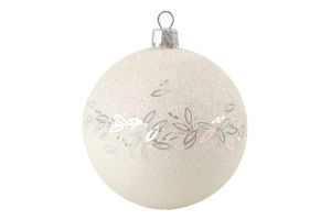 Куля новорічна біла пластик пастель/рис 8см КМ