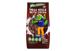 Завтраки сухие глазированные сахарной глазурью Mega шарики с какао Mr. Croco м/у 200г