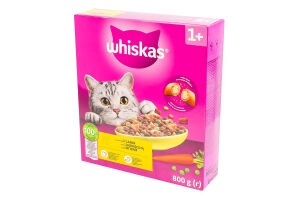 Корм сухой полнорационный для взрослых котов с ягненком Whiskas к/у 800г