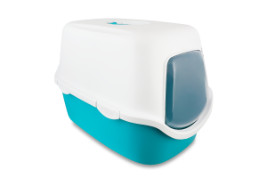 Туалет д/котів Віко бірюзово-білий пластик закритий з дверима 40*40*56см Тріксі