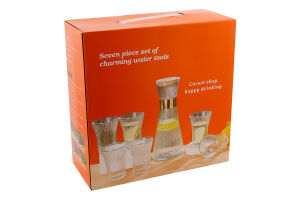 Набір Графін 1л скло з бамбуковою кришкою+стакан 6шт