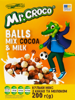 Завтраки сухие глазированные сахарной глазурью с какао и молоком Шарики микс Mr. Crocco к/у 200г