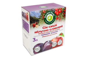 Сок-смузи с мякотью стерилизованный фасованный асептическим способом яблочно-сливовый Garden Gadz к/у 3л
