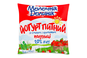 Йогурт 1% питьевой со вкусом и ароматом клубники Молочна Долина м/у 350г