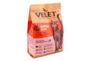 Корм д/дорослих стерилізованих котів з куркою сухий 2кг Velet