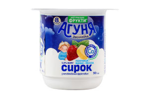 Творожок 3.9% для детей от 8мес с наполнителем фруктовым Клубника-банан-мелисса Агуня ст 90г