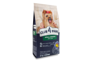 Корм сухой полнорационный для взрослых собак для мелких пород С уткой Premium Club 4 Paws м/у 2кг