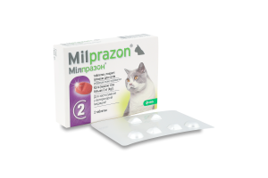 Таблетки д/кішок більше 2кг від гельмінтів 2шт Мілпразон