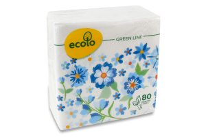 Салфетки бумажные однослойные 325х325мм Green line Ecolo 80шт