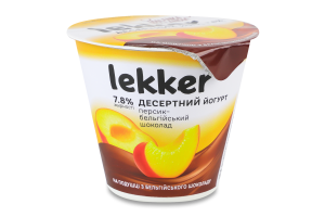 Йогурт 7.8% десертный с наполнителем Персик-бельгийский шоколад Lekker ст 180г