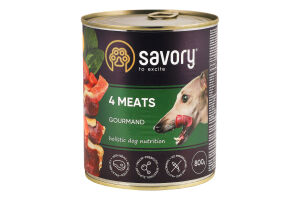 Корм д/собак 4види м"яса 800г ж/б Сейворі