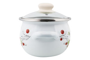 Каструля Лайм біла 1,5л емальована сферична з н/ж обідком та скляною кришкою I61908/2 Ідилія