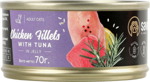 Корм д/дорослих котів Куряче філе з тунцем в желе 70г ж/б Savory